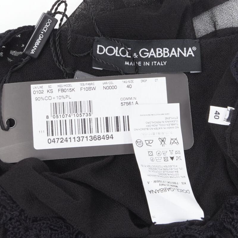 DOLCE GABBANA crochet lace sheer rolled edges fine knit cotton top IT40 S For Sale 4