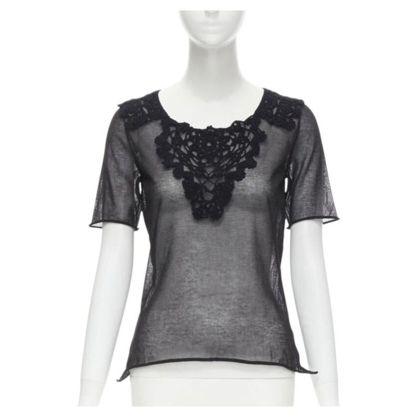 DOLCE GABBANA - Top en coton tricoté fin, dentelle au crochet, bords roulés IT40 S
