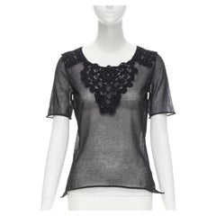 DOLCE GABBANA - Top en coton tricoté fin, dentelle au crochet, bords roulés IT40 S