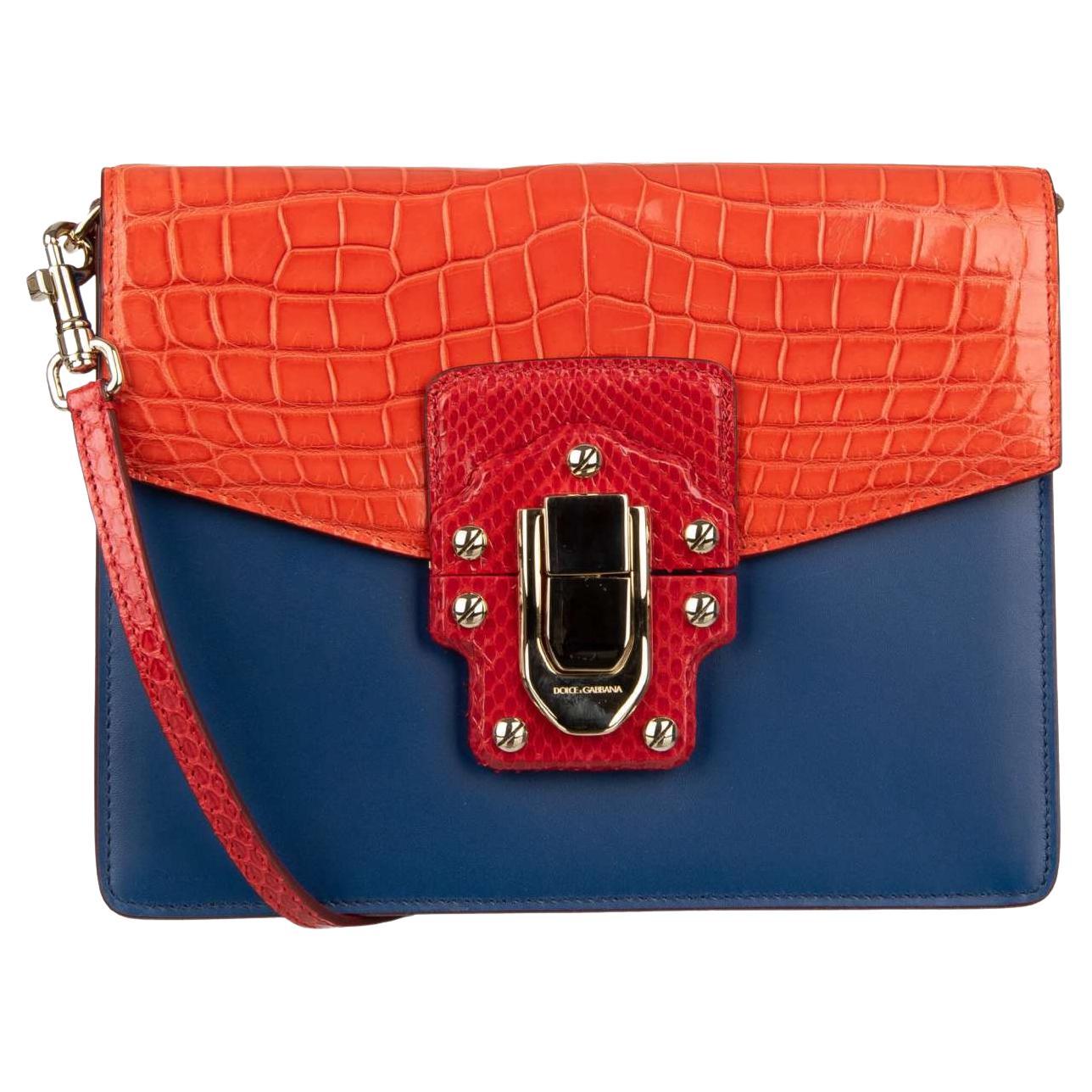 Dolce & Gabbana Croco Snake Leather Shoulder Bag LUCIA with Strap Red Pink Blue For Sale