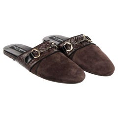 Dolce & Gabbana - Croco Suede Shoes Slipper Metal Buckle Brown 39.5