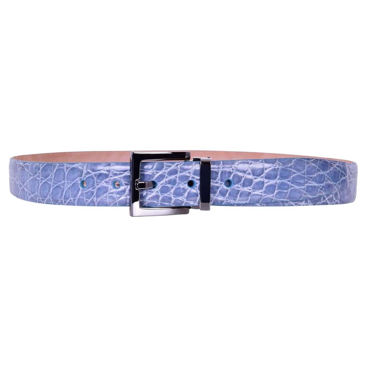 Dolce & Gabbana - Crocodile Leather Belt Light Blue 80 For Sale