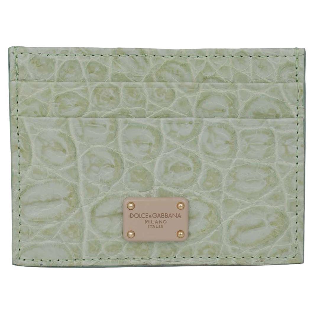 Dolce & Gabbana - Crocodile Leather Card Etui Wallet with Logo Plate Light Green For Sale