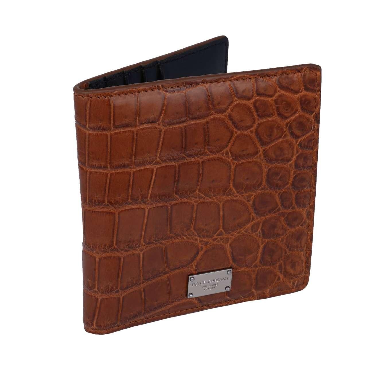 - Crocodile leather cards wallet with DG metal logo plate in brown by DOLCE & GABBANA - New with Tag - Former RRP: EUR 1,450 - MADE IN ITALY - Model: BP2458-B2DF1-00477C - Material: 100% Crocodile leather (Coccodrillo) - DG logo metal plate in front