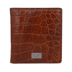 Dolce & Gabbana - Crocodile Leather Cards Wallet with Logo Plate Brown