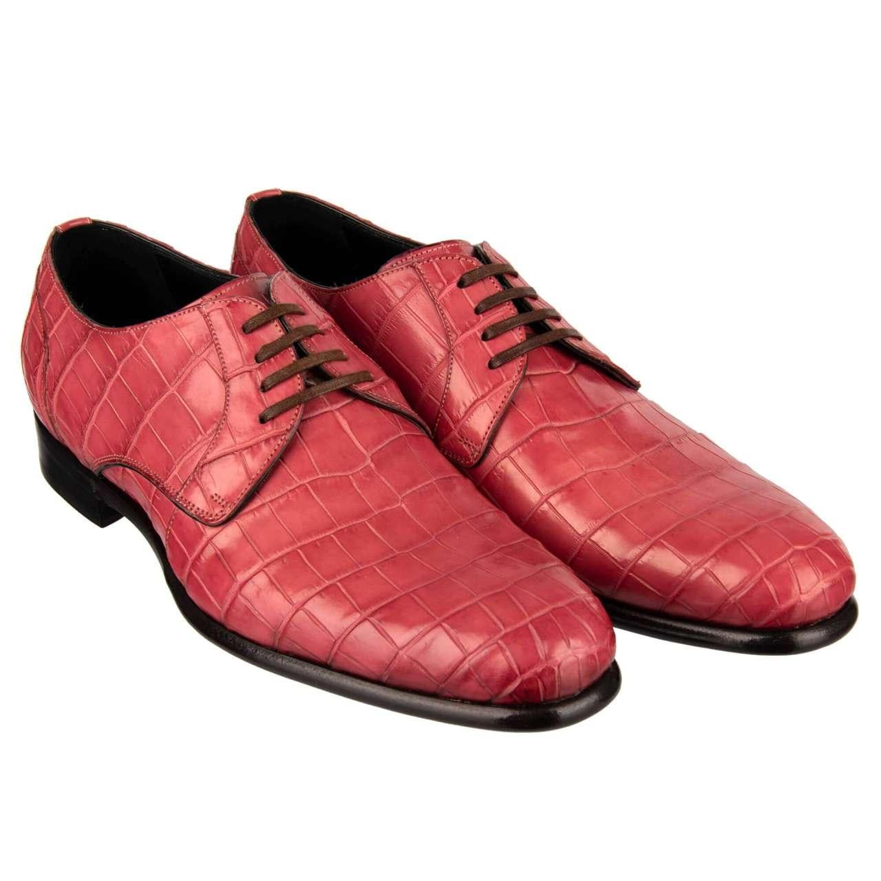 Dolce & Gabbana Crocodile Leather Derby Shoes SIENA Pink EUR 39 For Sale 3
