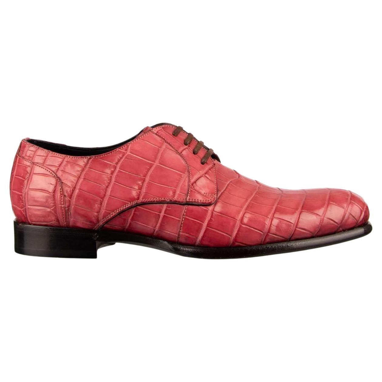 Dolce & Gabbana Crocodile Leather Derby Shoes SIENA Pink EUR 39 For Sale