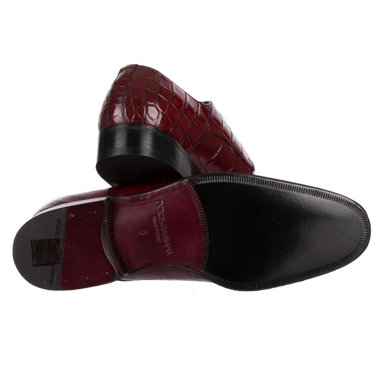 Dolce & Gabbana Crocodile Leather Derby Shoes VENEZIA Bordeaux Red EUR 39 For Sale 2