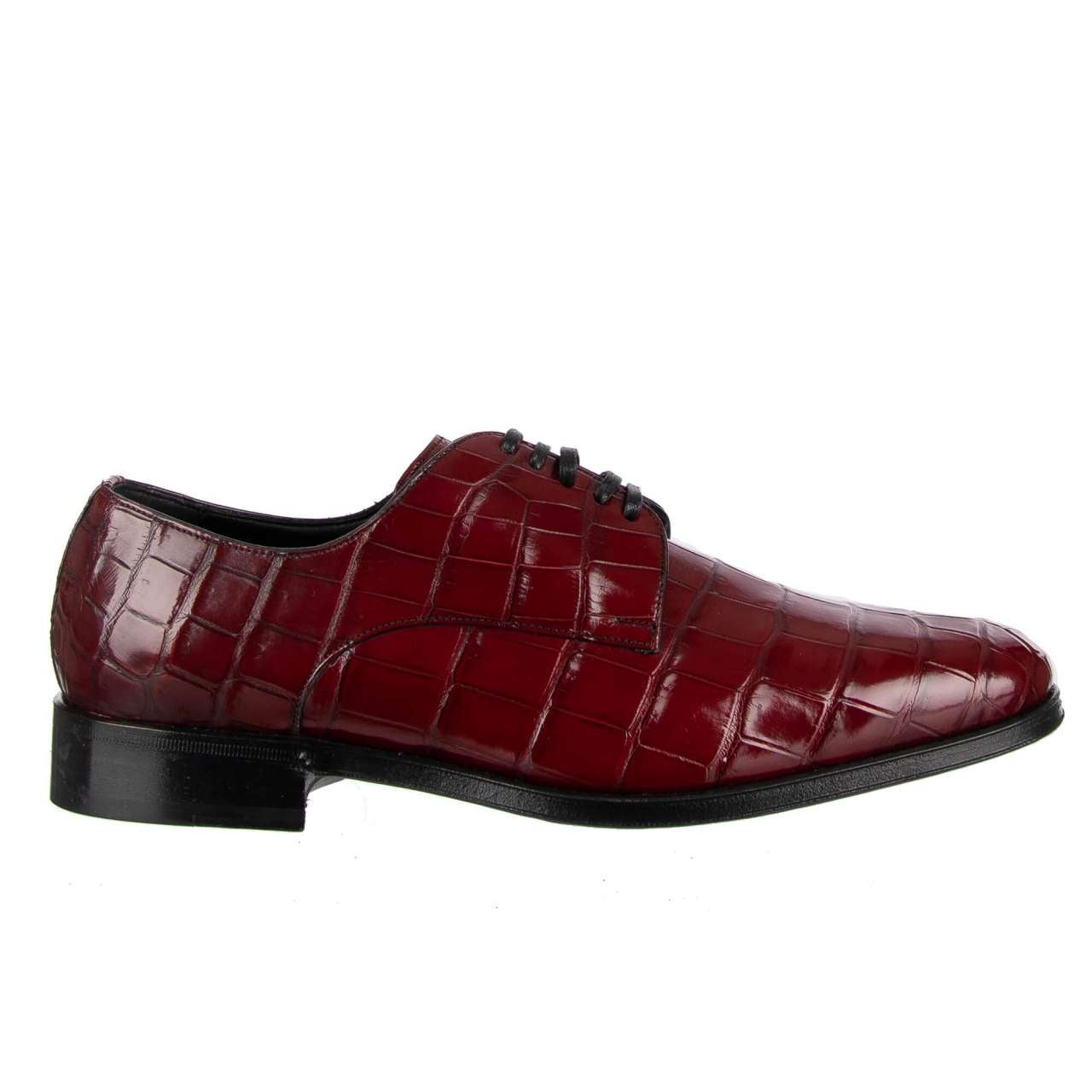 Dolce & Gabbana Crocodile Leather Derby Shoes VENEZIA Bordeaux Red EUR 39 For Sale
