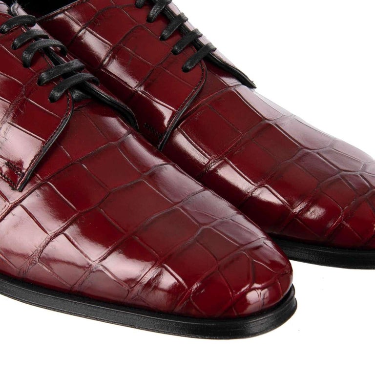 Dolce & Gabbana Bordeaux Velvet Exotic Leather Shoes