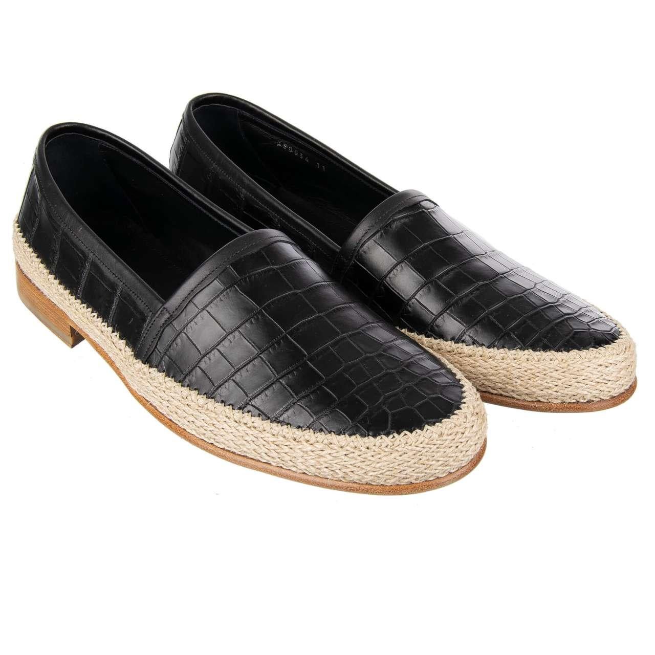 Men's Dolce & Gabbana - Crocodile Leather Loafer PIANOSA Black Beige EUR 40 For Sale