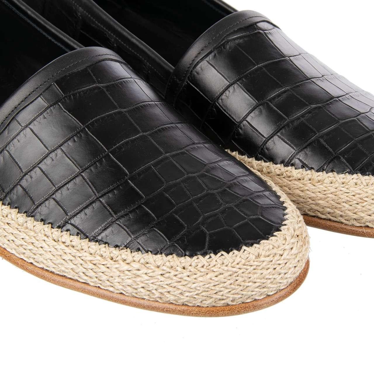 Dolce & Gabbana - Crocodile Leather Loafer PIANOSA Black Beige EUR 40 For Sale 1