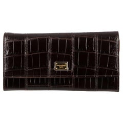 Dolce & Gabbana - Crocodile Leather Long Wallet with Logo Brown