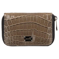 Dolce & Gabbana - Crocodile Leather Zip-Around Wallet with Logo Khaki