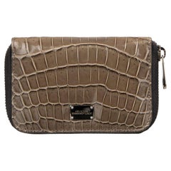 Dolce & Gabbana - Crocodile Leather Zip-Around Wallet with Logo Khaki