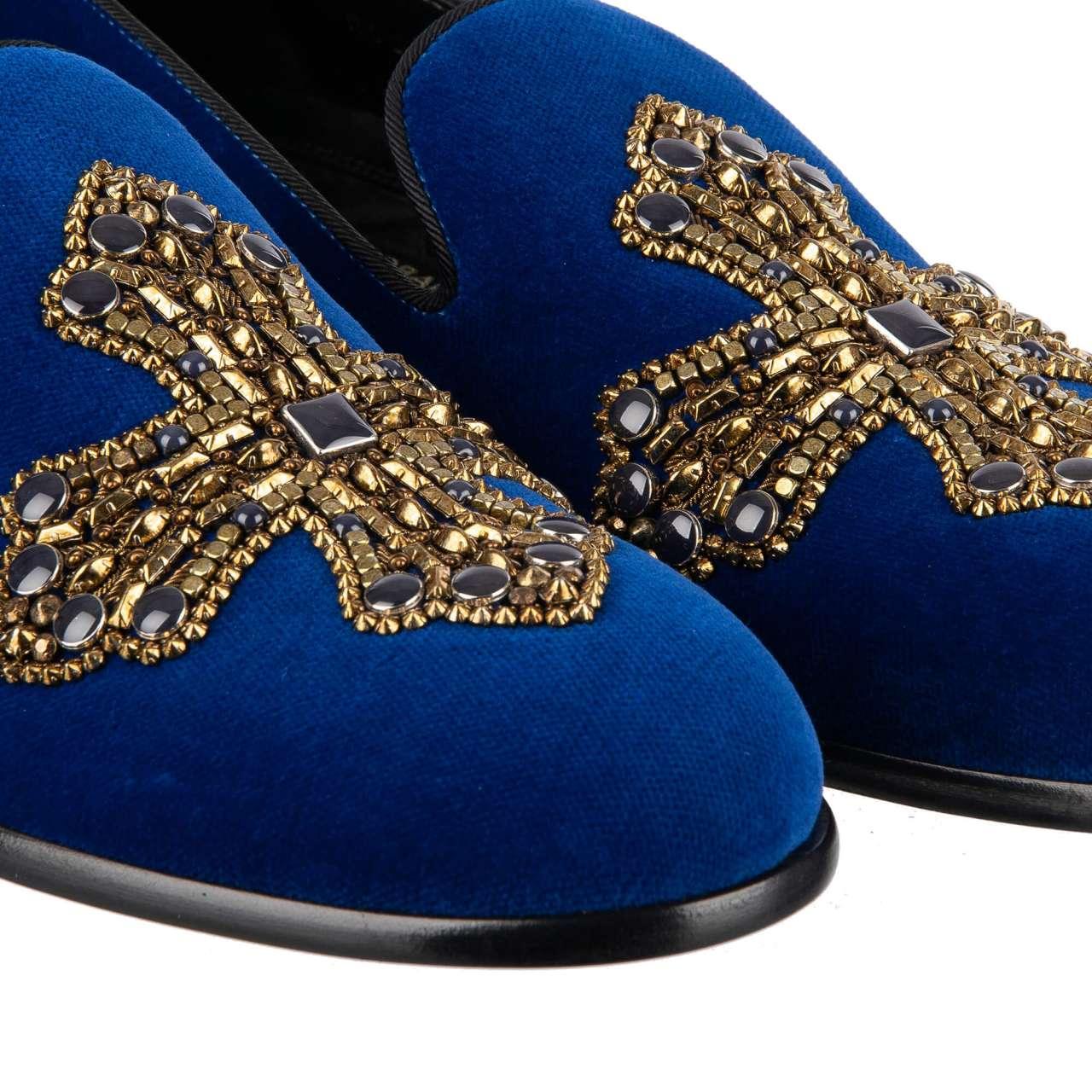 Dolce & Gabbana - Cross Embroidered Loafer MILANO Blue EUR 44 In Excellent Condition For Sale In Erkrath, DE