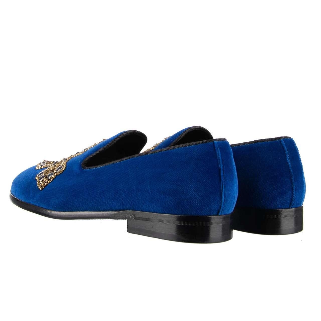 Men's Dolce & Gabbana - Cross Embroidered Loafer MILANO Blue EUR 44 For Sale
