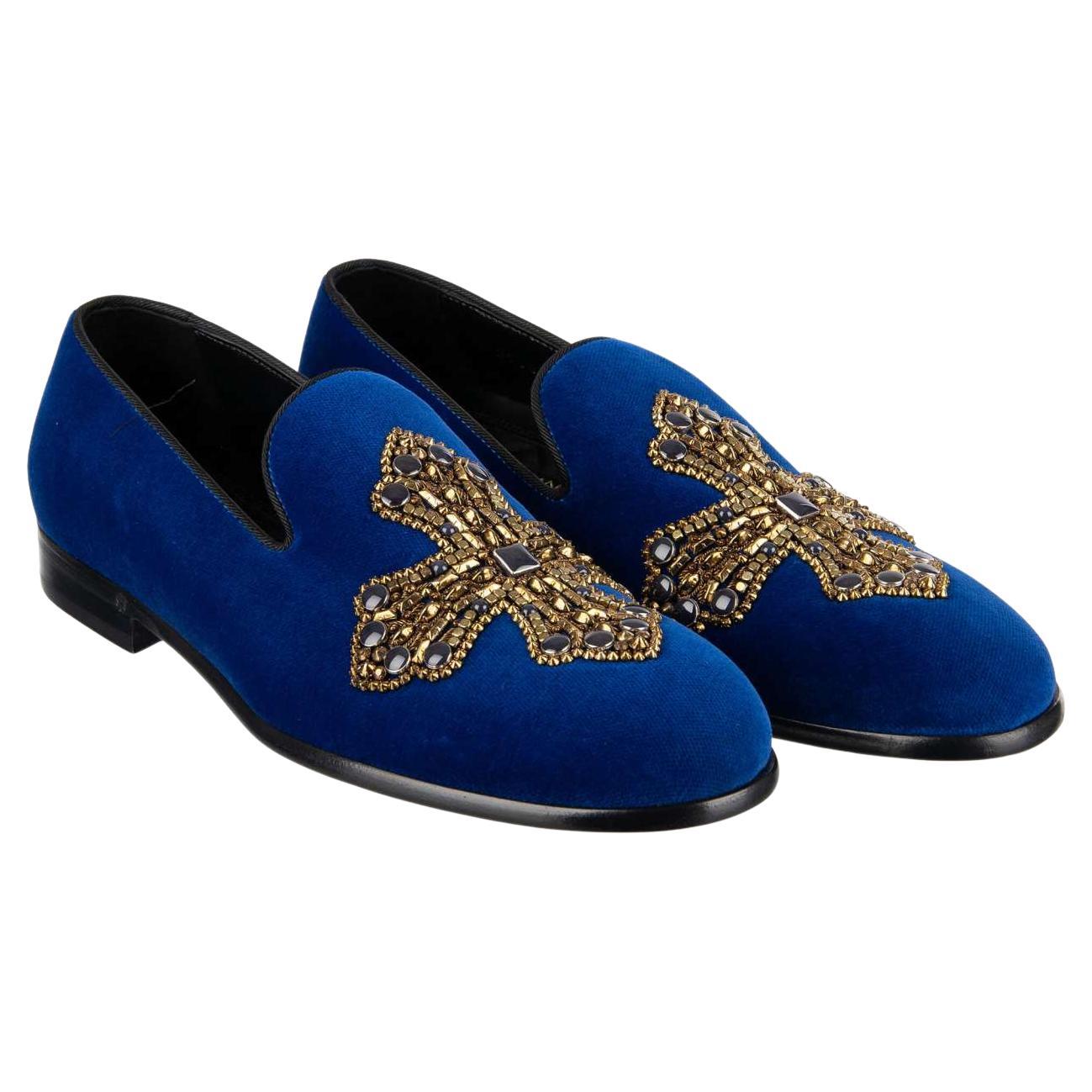 Dolce & Gabbana - Cross Embroidered Loafer MILANO Blue EUR 44 For Sale