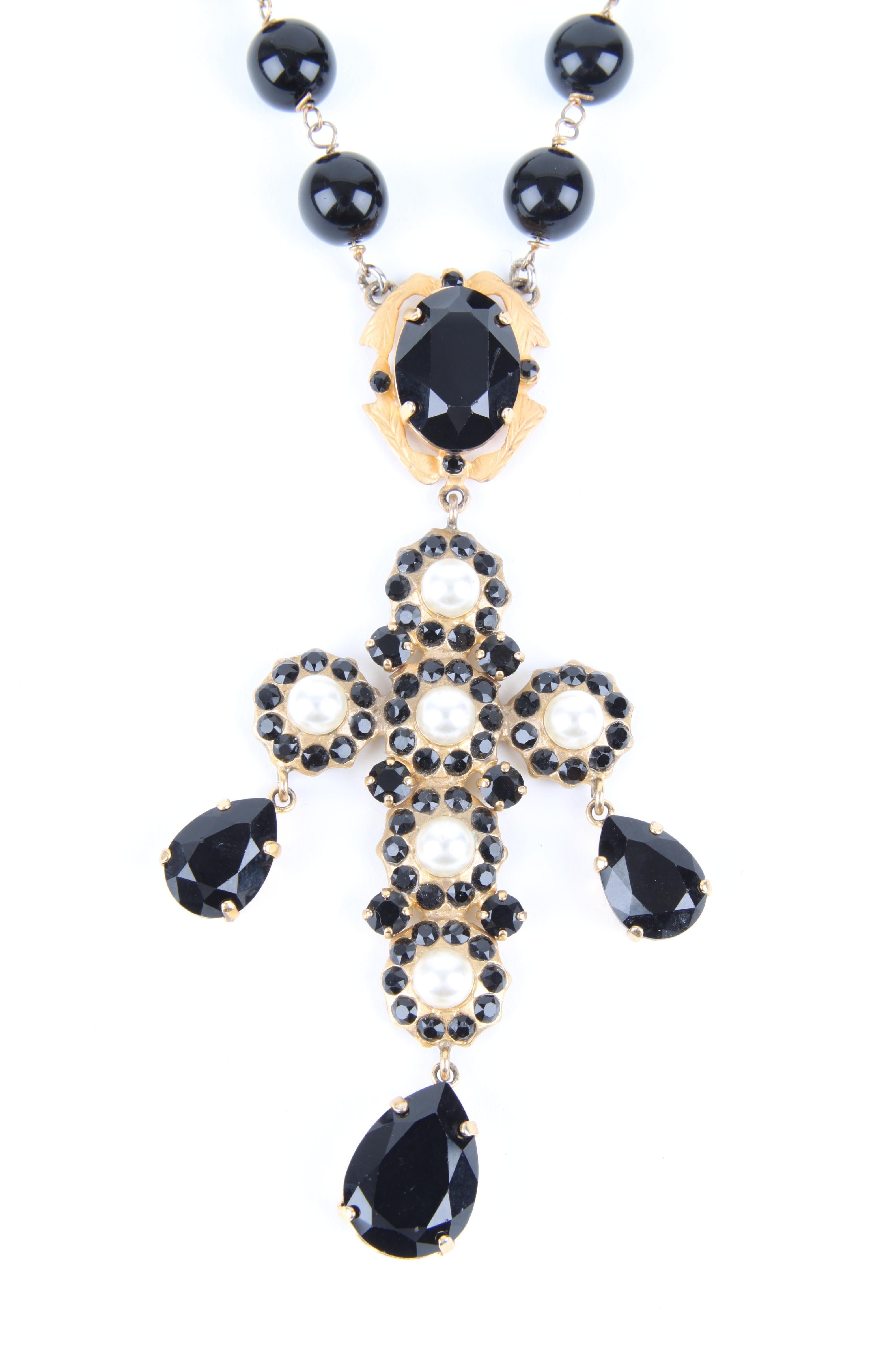 Dolce & Gabbana Cross Necklace - black/gold In Excellent Condition For Sale In Baarn, NL