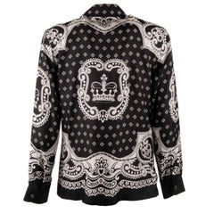 Dolce & Gabbana Crown Geometric Pattern Silk Shirt Black White 37/14.5