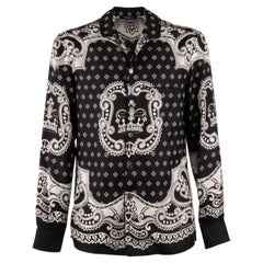 Dolce & Gabbana Crown Geometric Pattern Silk Shirt Black White 37/14.5