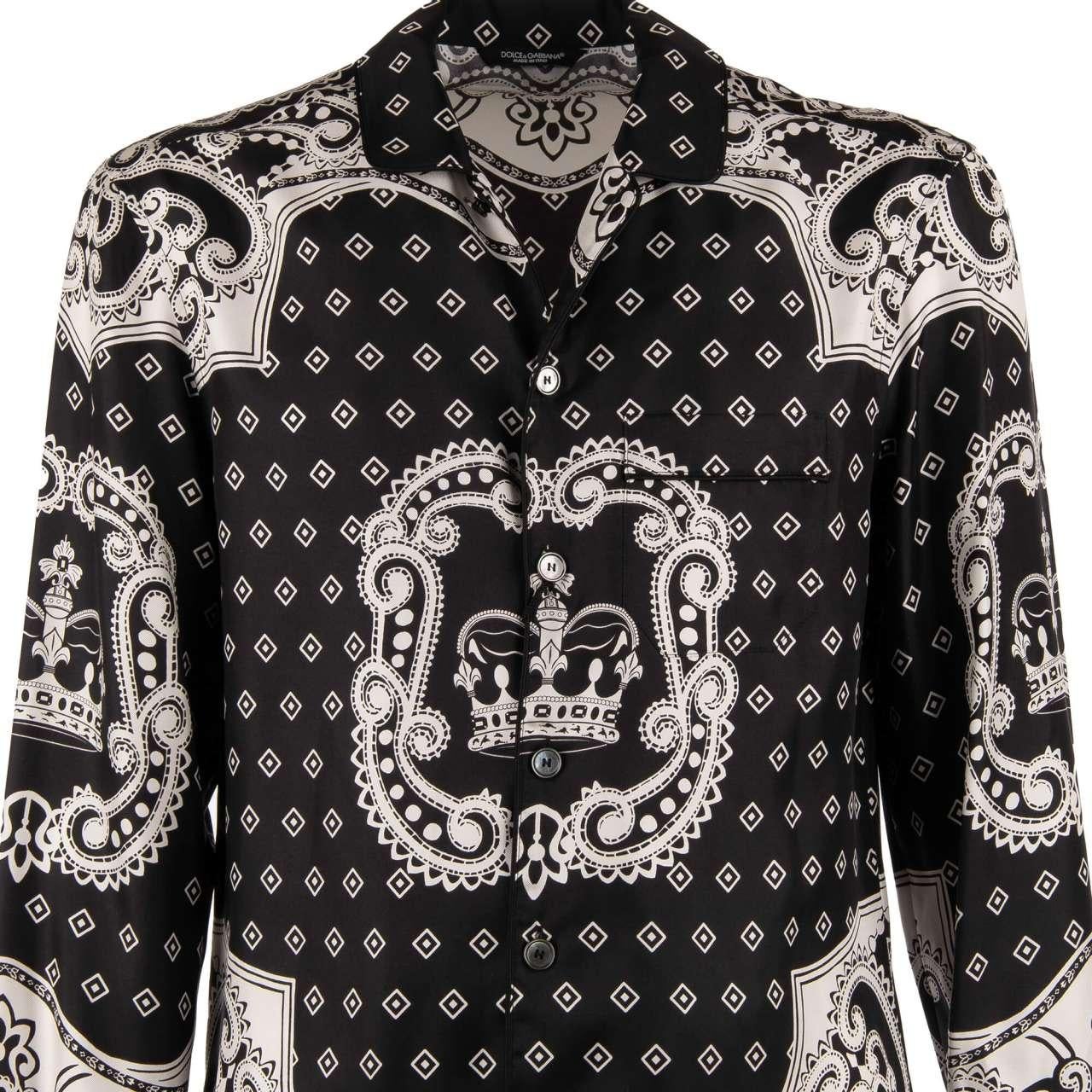 Dolce & Gabbana - Crown Geometric Pattern Silk Shirt Black White 38/15 In Excellent Condition In Erkrath, DE