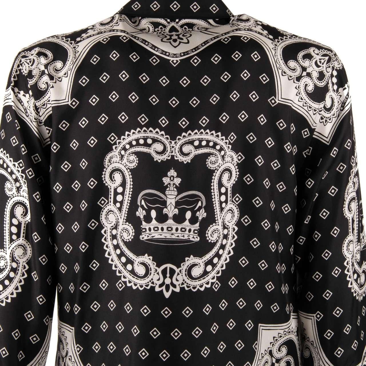 Men's Dolce & Gabbana - Crown Geometric Pattern Silk Shirt Black White 38/15