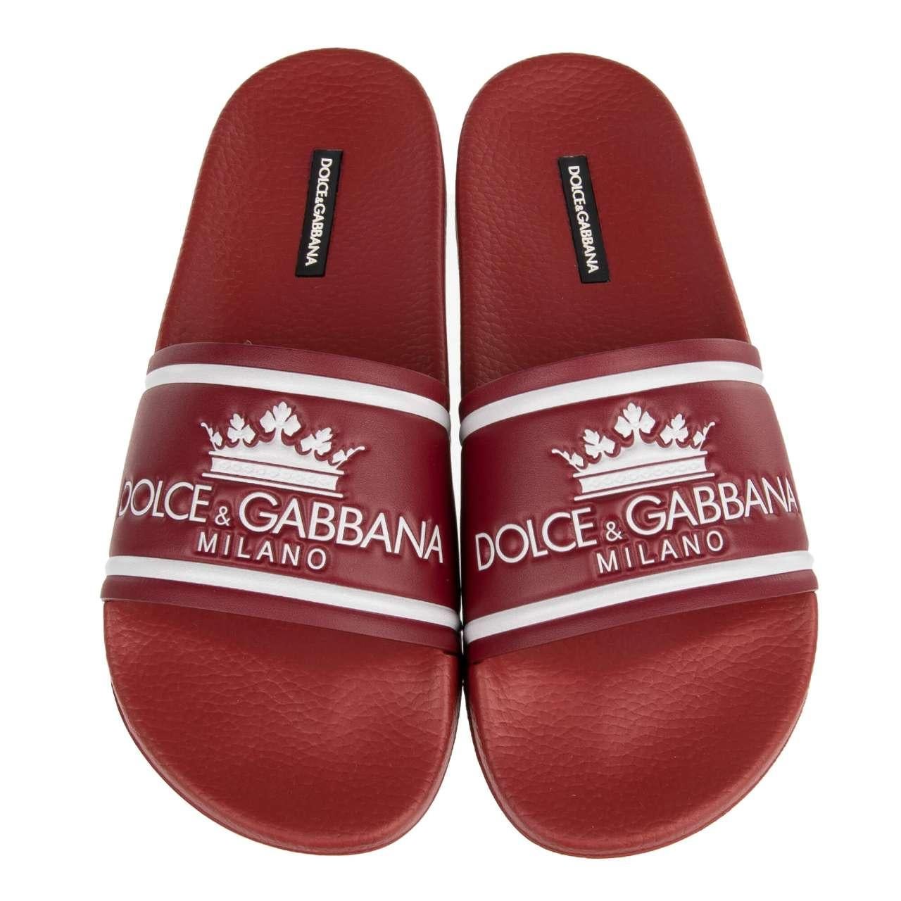 - Leather sandals CIABATTA with rubber sole and DG Crown Logo in red and white by DOLCE & GABBANA - MADE IN ITALY - New with Box - Model: CS1630-AU679-HPR18 - Material: 100% Calfskin - Sole: Rubber - Color: Red / White - Rubber sole - Sizes (appr.