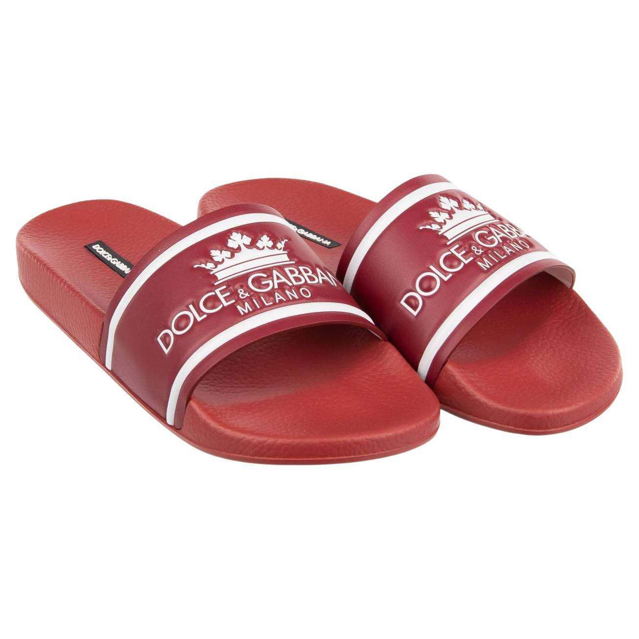 Dolce & Gabbana - Crown Logo Slides Sandals CIABATTA Red 41 UK 7 US 8 For Sale