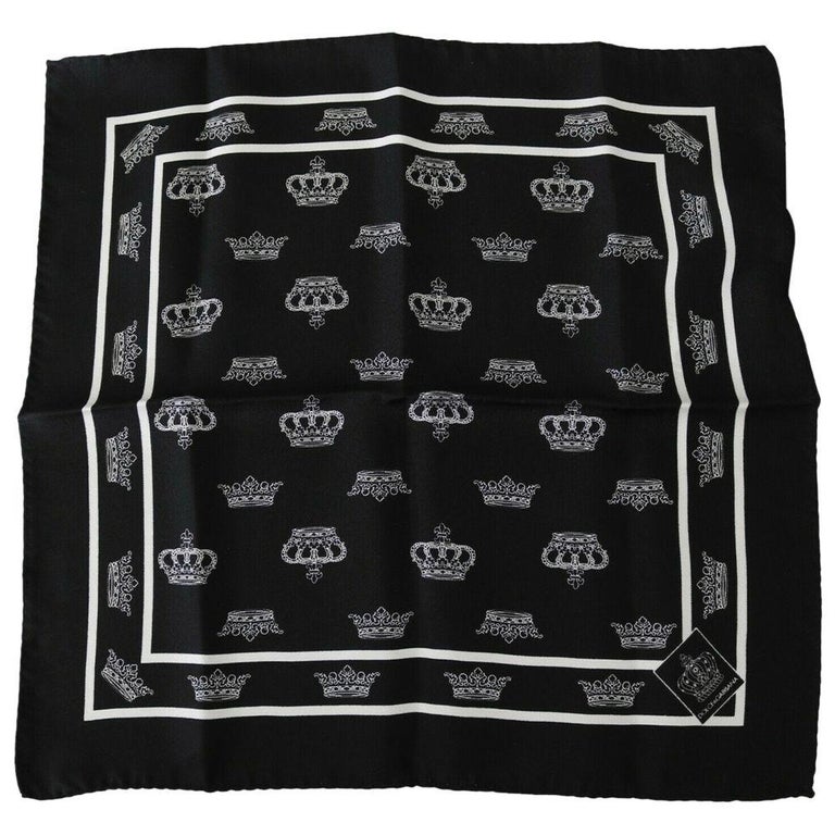 Dolce & Gabbana Black Horseshoe Silk Square Handkerchief Scarf