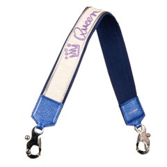 Dolce & Gabbana Crown Queen of Heart Embroidery Bag Belt Strap Handle Blue Beige