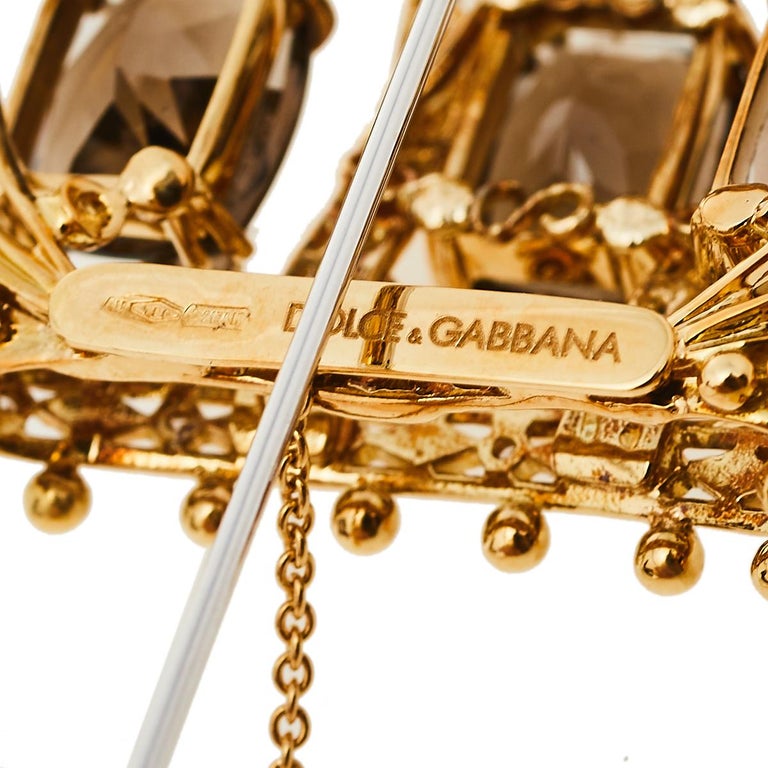 Dolce and Gabbana Crown Smoky Quartz Diamond 18k Yellow Gold Stick