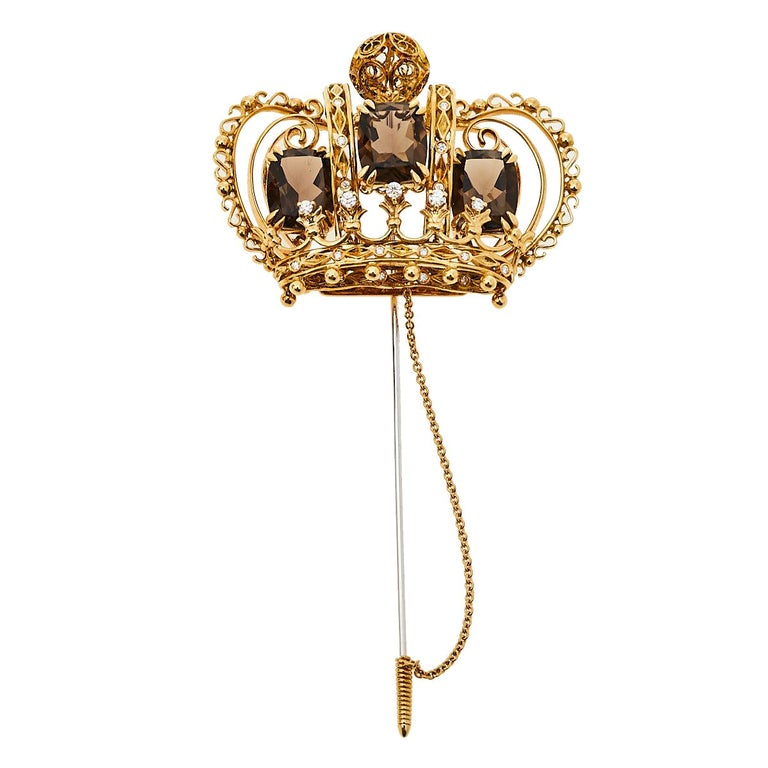 Dolce and Gabbana Crown Smoky Quartz Diamond 18k Yellow Gold Stick
