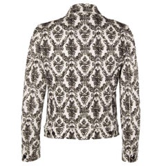 Dolce & Gabbana Crowns and Logo Printed Denim Jacket with Pockets White Black 50