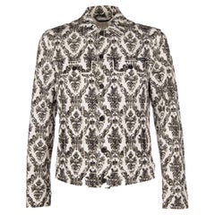 Dolce & Gabbana Crowns and Logo Printed Denim Jacket with Pockets White Black 50