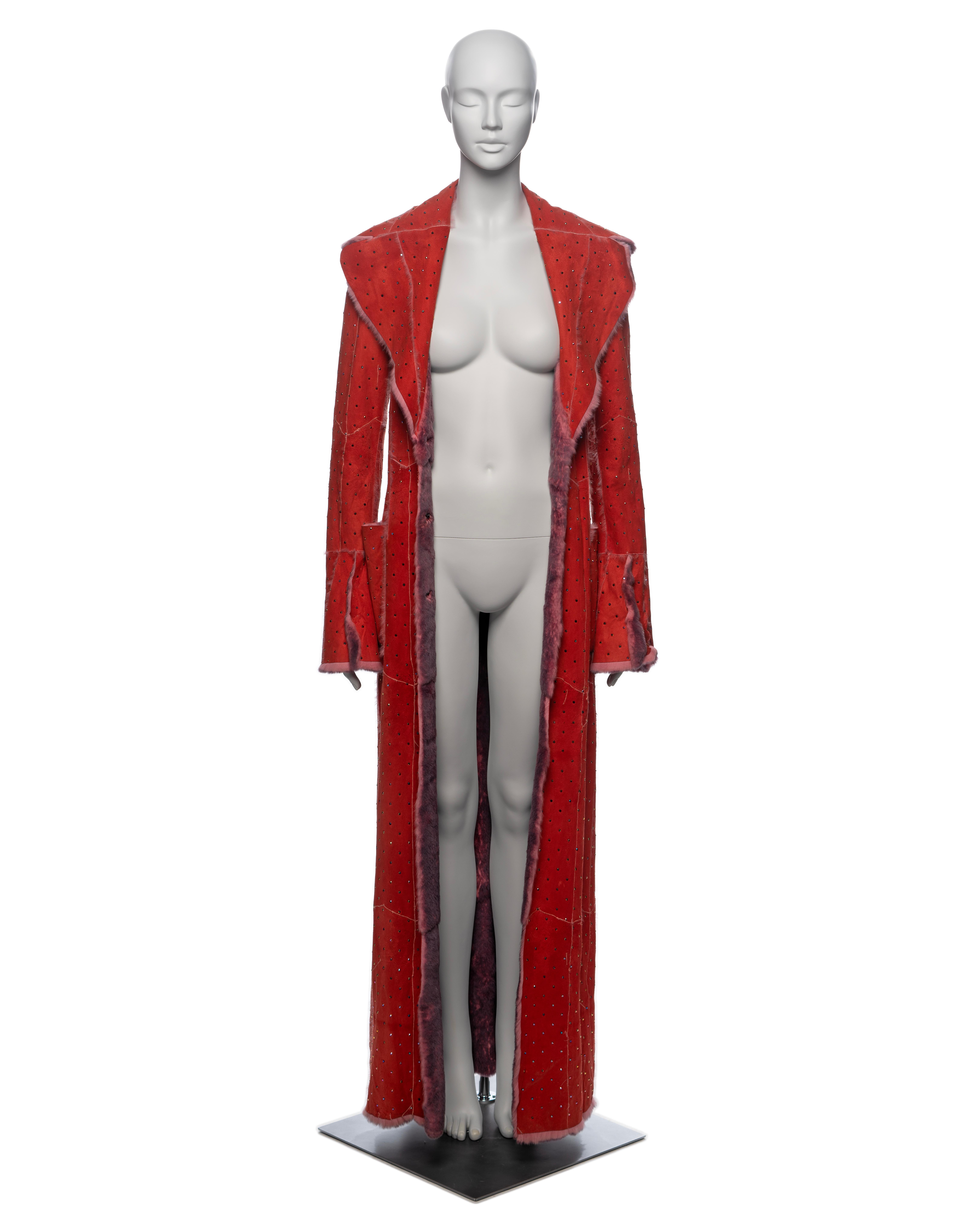 Dolce & Gabbana Crystal Adorned Red Mink Floor-Length Coat, FW 2000 For Sale 12