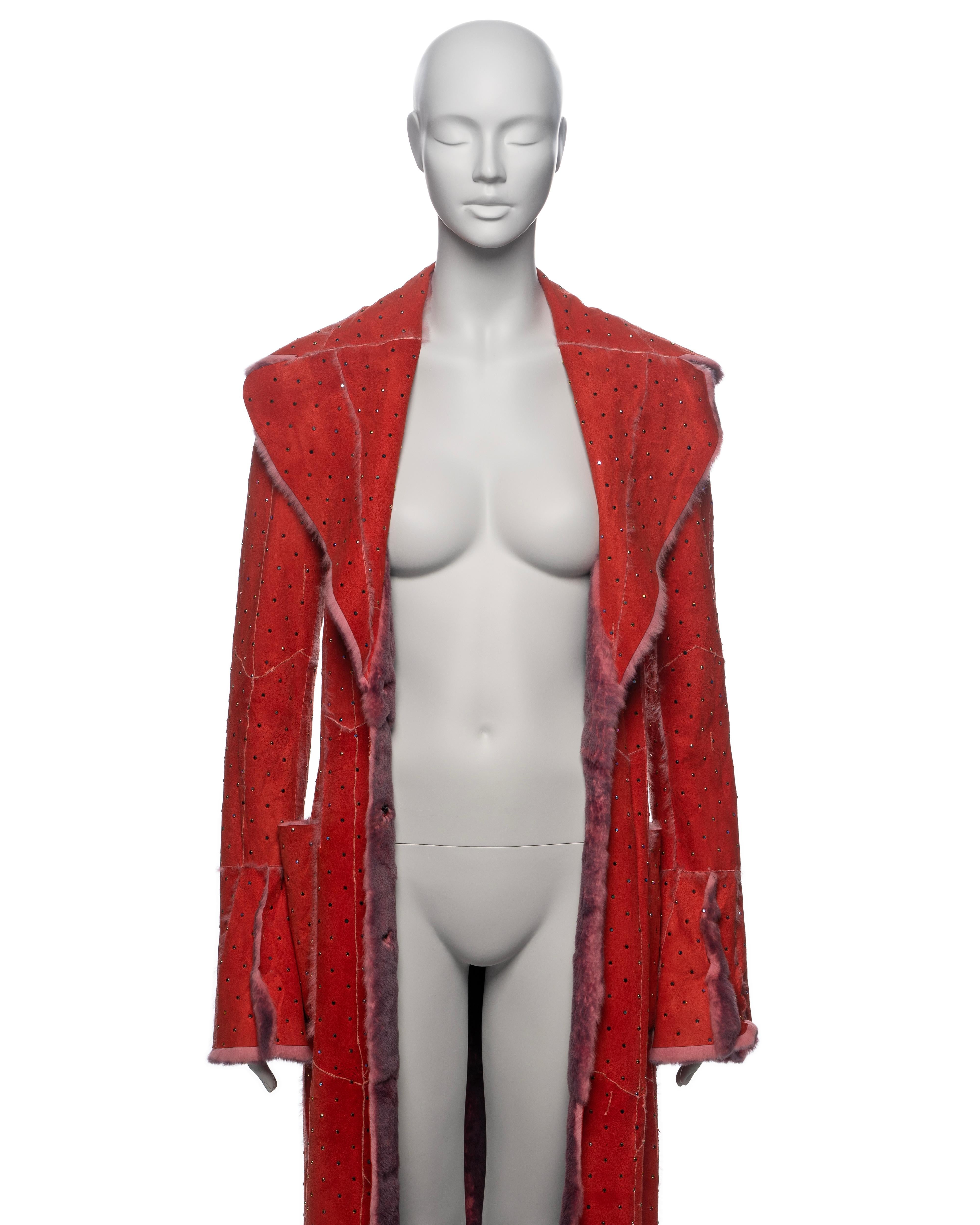 Dolce & Gabbana Crystal Adorned Red Mink Floor-Length Coat, FW 2000 For Sale 13
