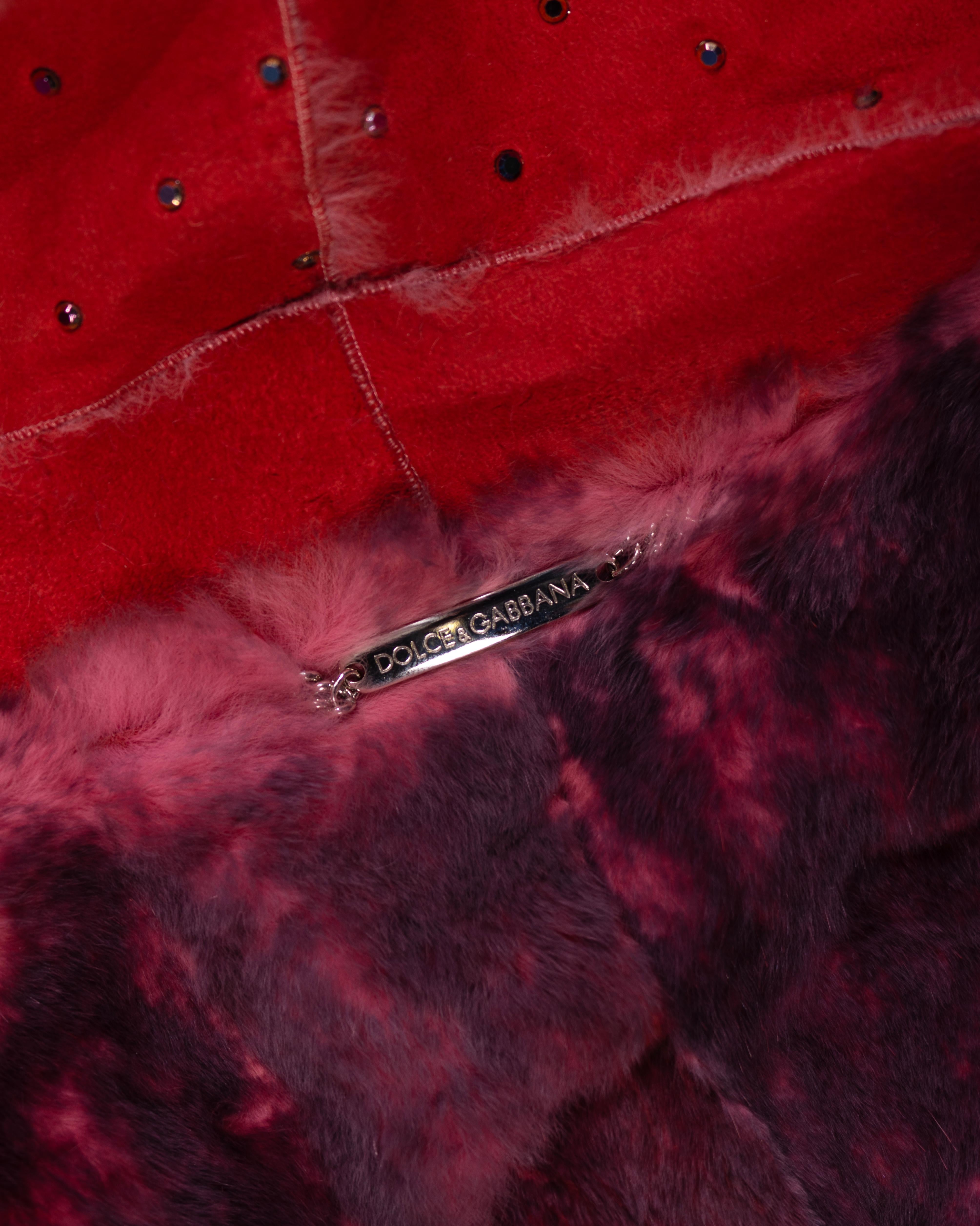 Dolce & Gabbana Crystal Adorned Red Mink Floor-Length Coat, FW 2000 For Sale 14