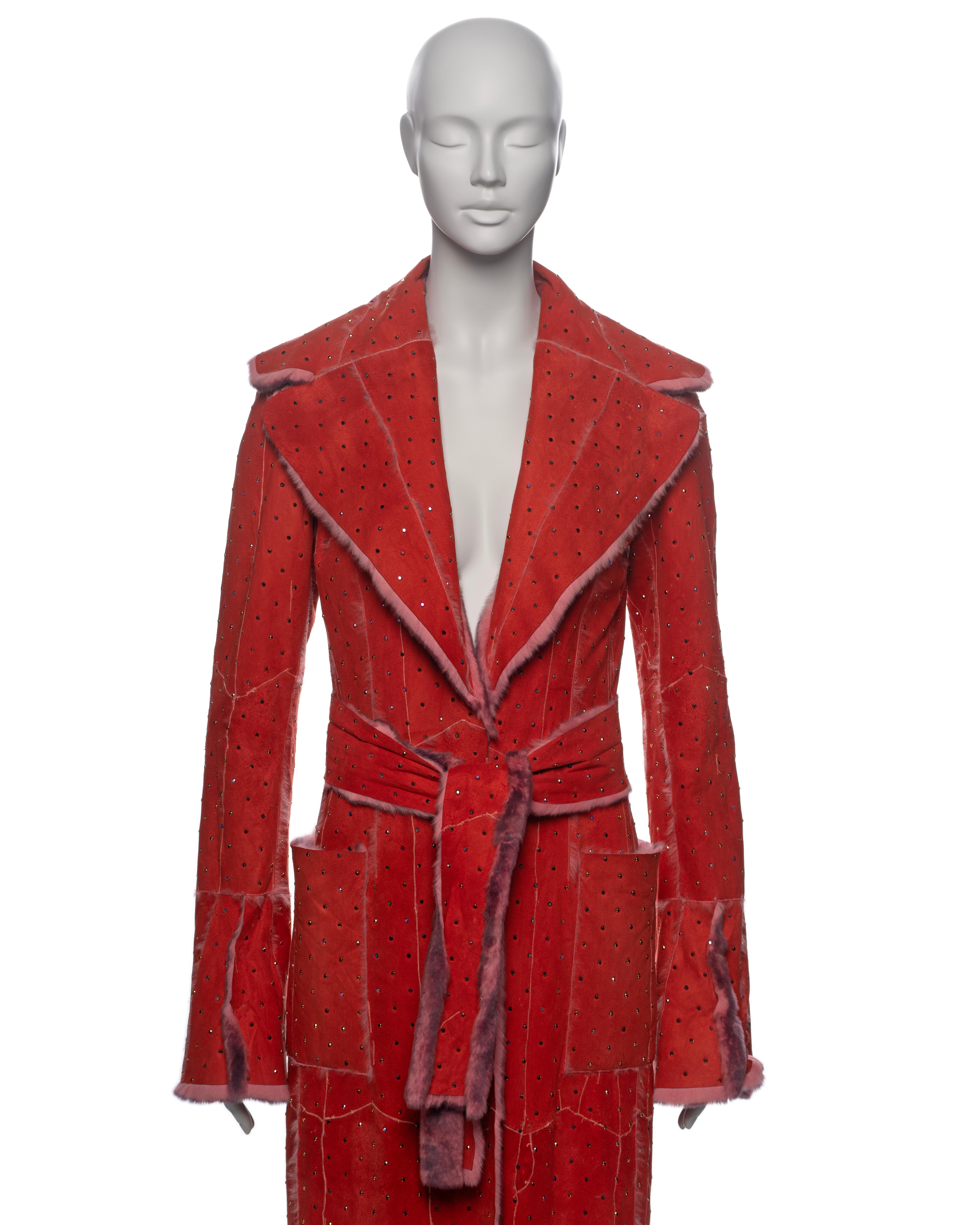 Women's or Men's Dolce & Gabbana Crystal Adorned Red Mink Floor-Length Coat, FW 2000 For Sale