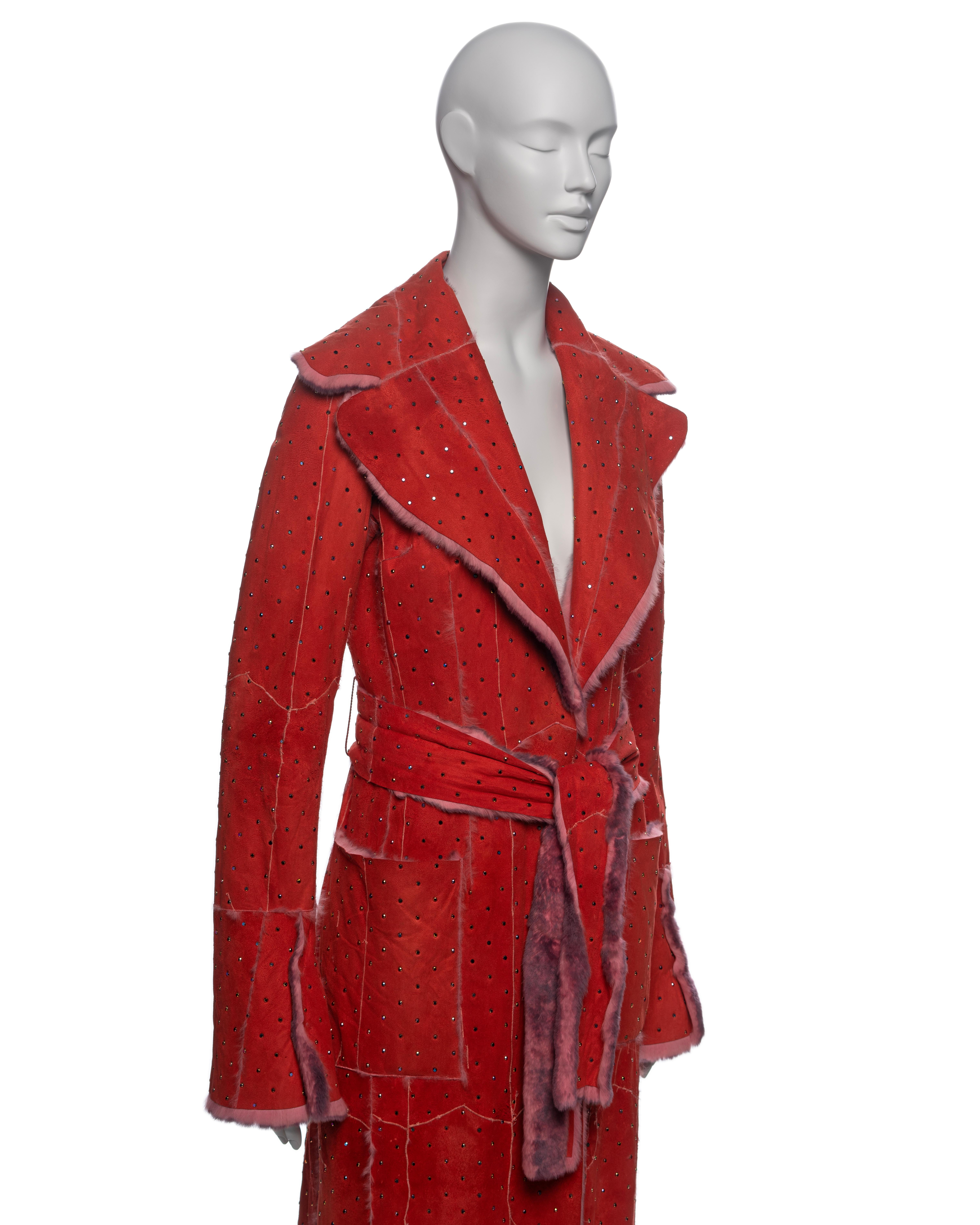 Dolce & Gabbana Crystal Adorned Red Mink Floor-Length Coat, FW 2000 For Sale 3