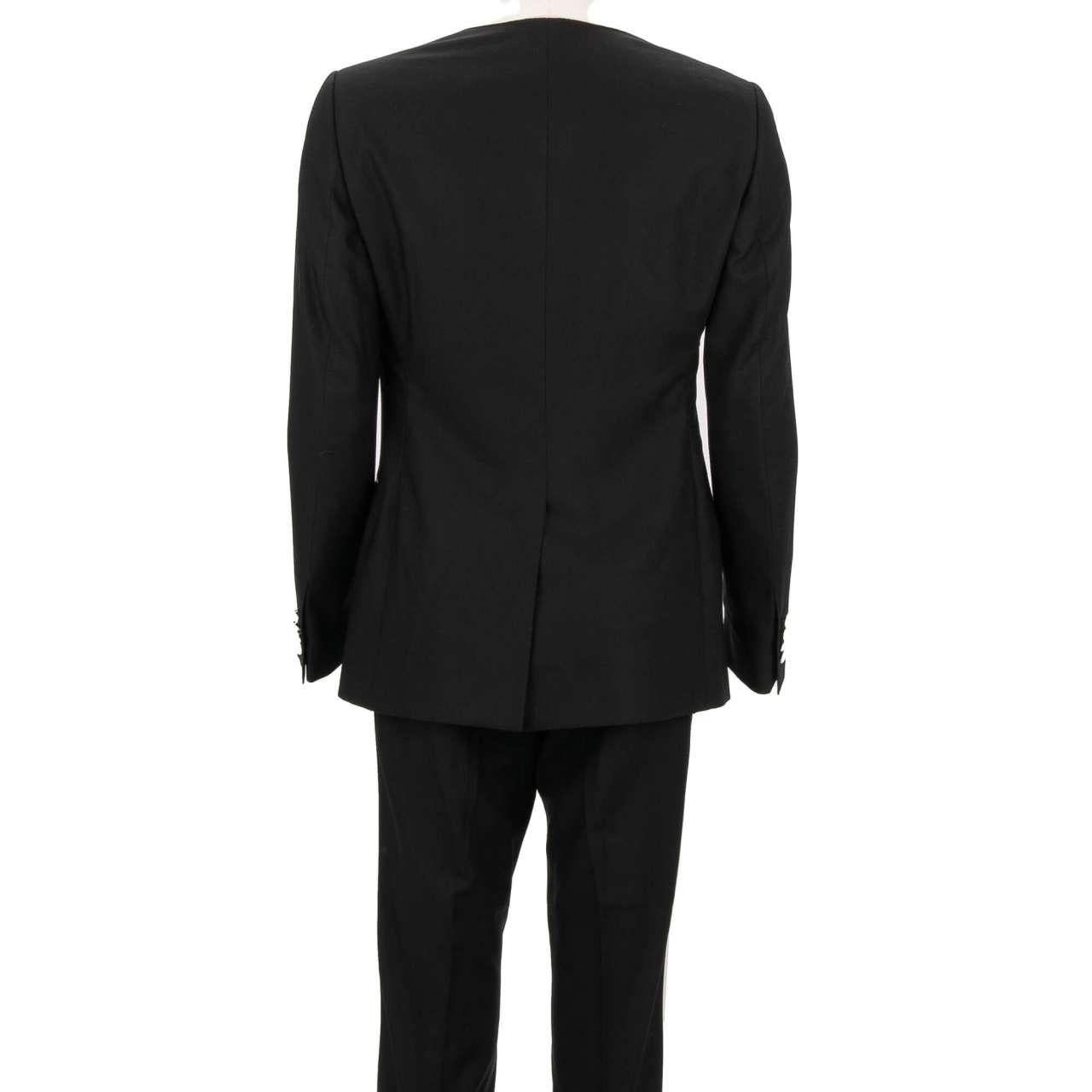 Dolce & Gabbana Crystal Bee Virgin Wool Silk Lapel Suit MARTINI Black 48 38 M In Excellent Condition For Sale In Erkrath, DE