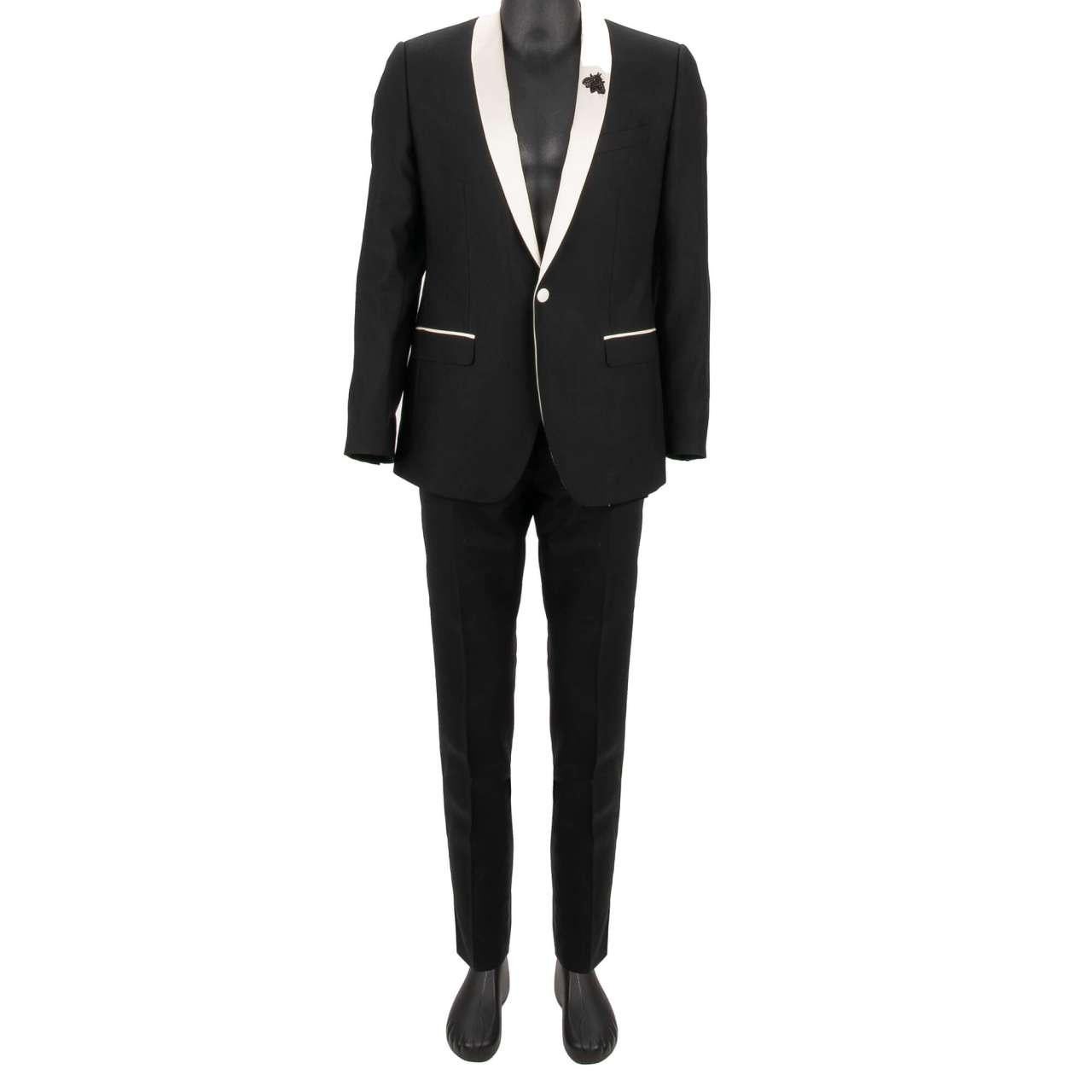 Men's Dolce & Gabbana Crystal Bee Virgin Wool Silk Lapel Suit MARTINI Black 48 38 M For Sale