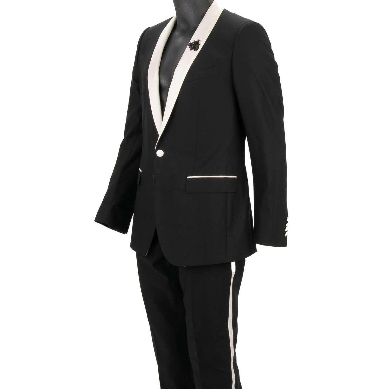 Dolce & Gabbana Crystal Bee Virgin Wool Silk Lapel Suit MARTINI Black 48 38 M For Sale 1