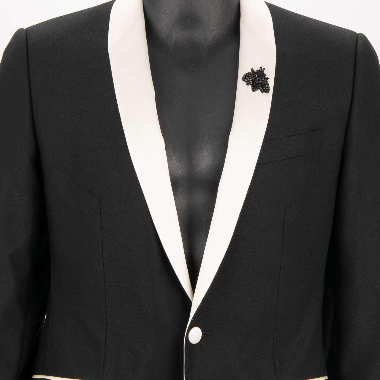 Dolce & Gabbana Crystal Bee Virgin Wool Silk Lapel Suit MARTINI Black 48 38 M For Sale 2