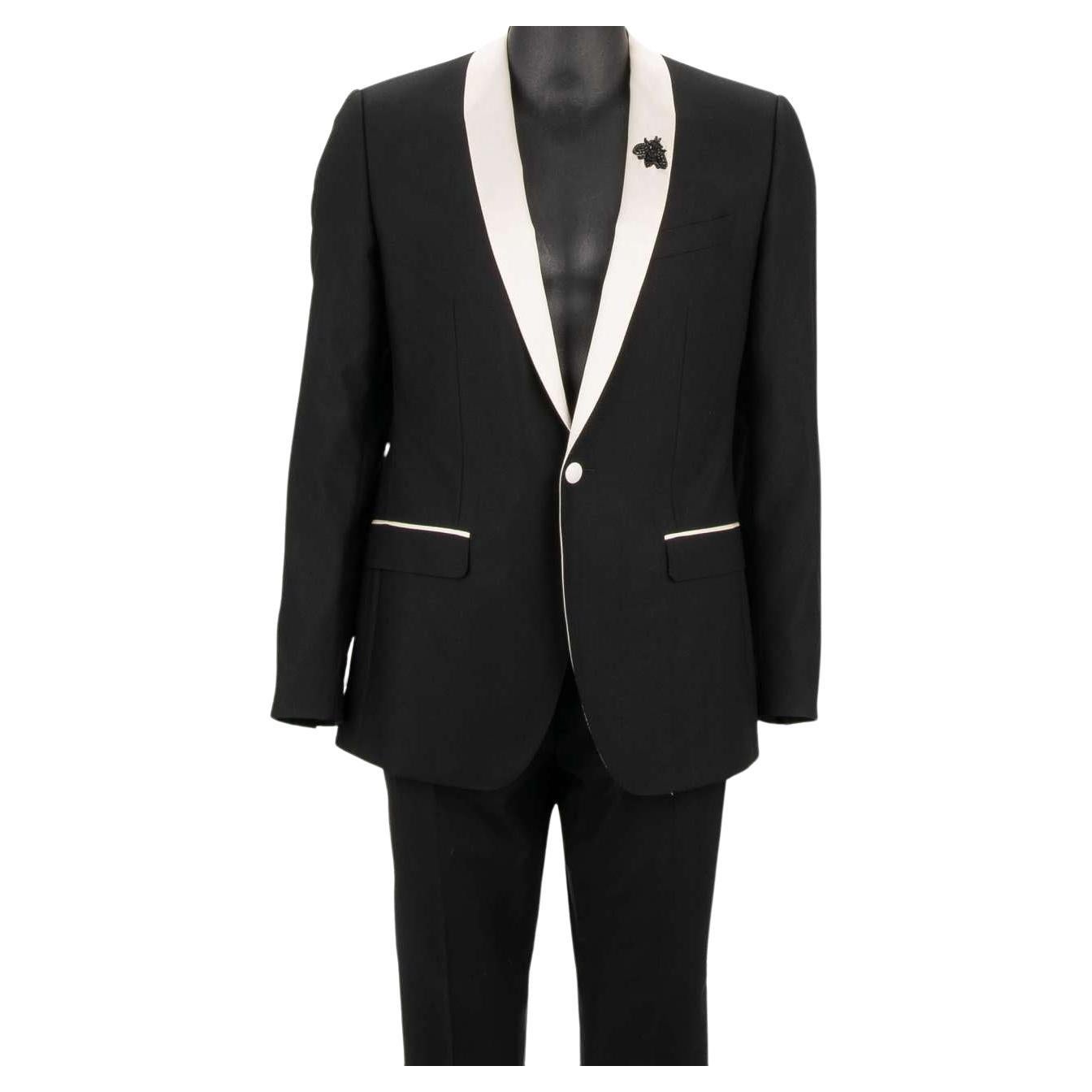 Dolce & Gabbana Crystal Bee Virgin Wool Silk Lapel Suit MARTINI Black 48 38 M For Sale