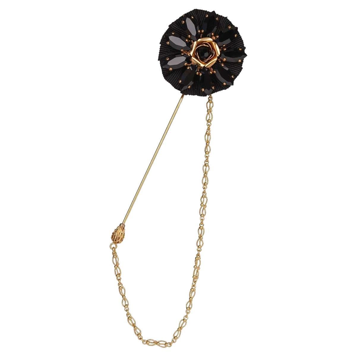 Dolce & Gabbana Black Brass Crystal Spilla Serpente Mens Brooch Pin