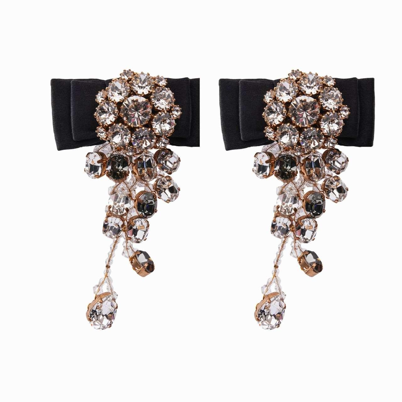 Dolce & Gabbana - Crystal Chandelier Bow Clip Earrings Gold Black In Excellent Condition For Sale In Erkrath, DE
