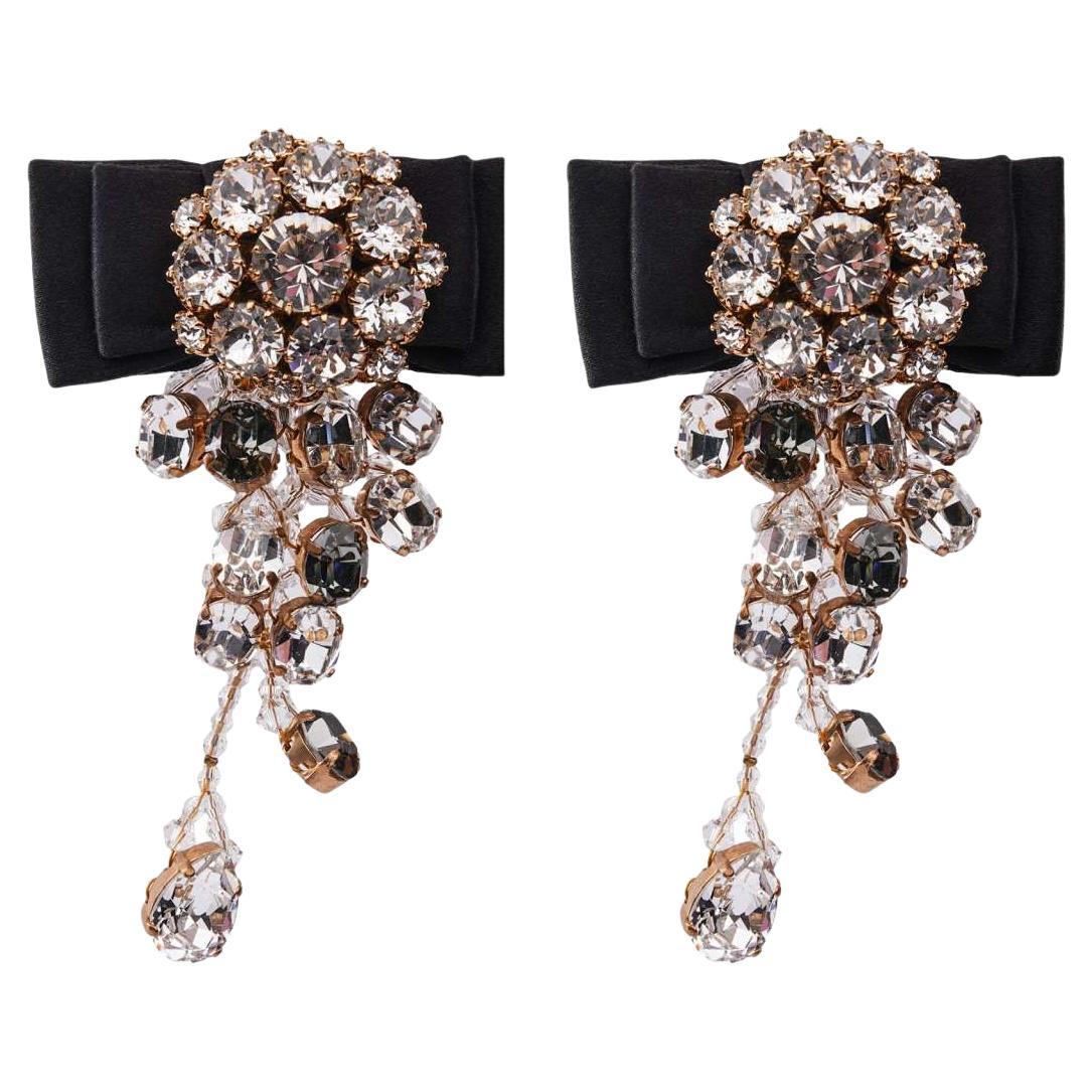 Dolce & Gabbana - Crystal Chandelier Bow Clip Earrings Gold Black For Sale