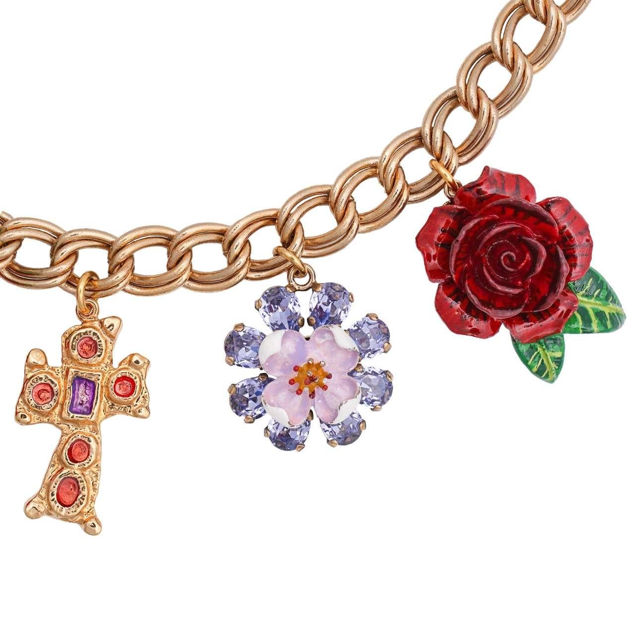 - Chocker necklace with colorful crystals, cross, star, strawberry, rose and cherry flowers in gold by DOLCE & GABBANA - RUNWAY - Dolce & Gabbana Fashion Show - Former RRP 1.299 EUR - New with Box - Made in Italy - Nickel free - Model: