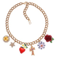 Dolce & Gabbana - Crystal Cross Rose Strawberry Necklace Chocker Gold